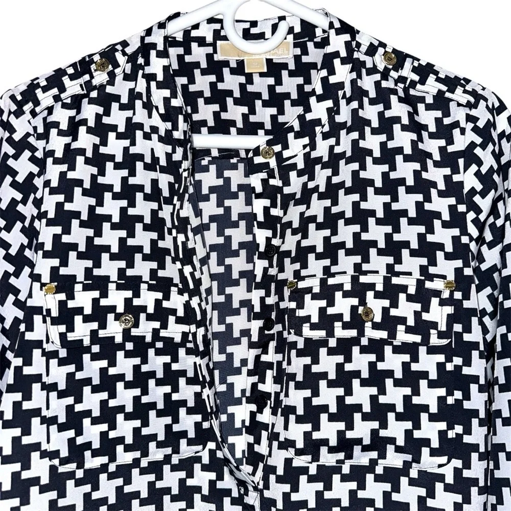 Michael Kors Black And White Houndstooth Blouse - Picture 2 of 7